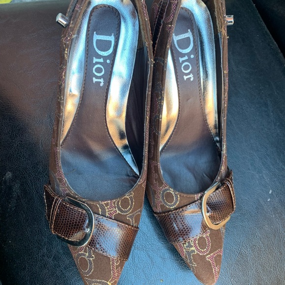 ๐ DIOR authentic Vintage brown sparkly monogram leather strap high heels ๐ - Picture 13 of 16